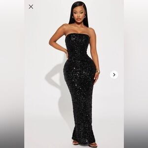 Black Sequin Strapless Gown